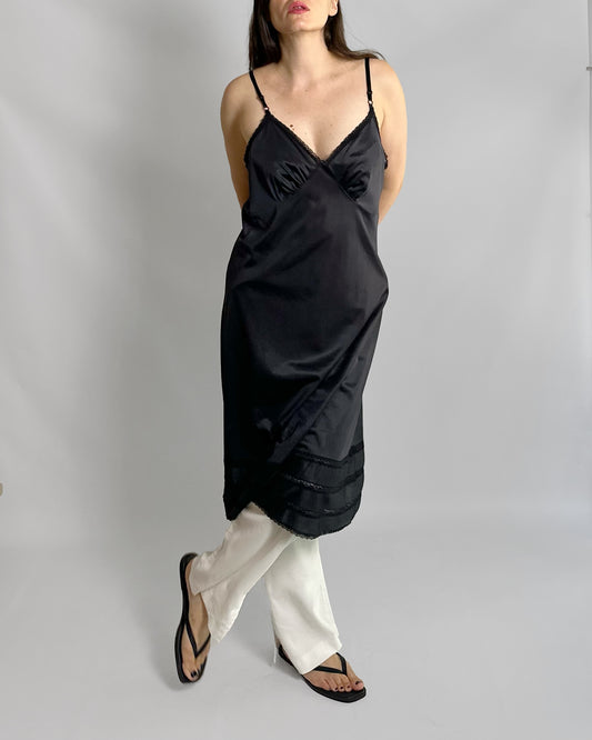 80s Black Sheer Nylon Slip Dress