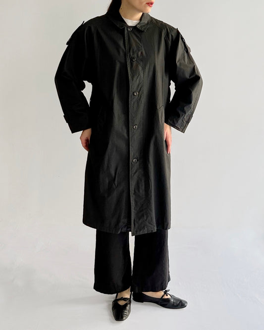 90s Black Cotton Trench Coat