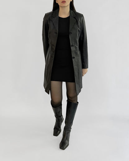 2000s Black Sheepskin Nappa Leather Coat