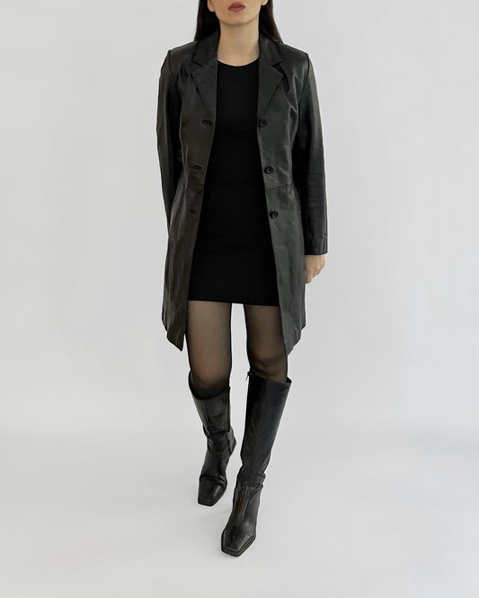 2000s Black Sheepskin Nappa Leather Coat
