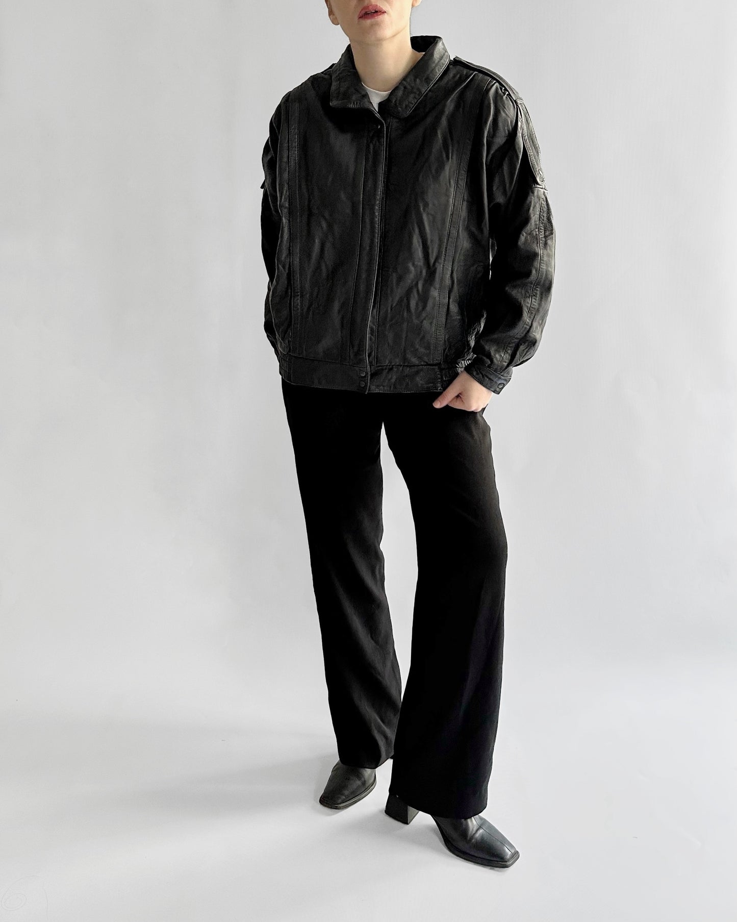 1990s Black Leather Bomber Jacket