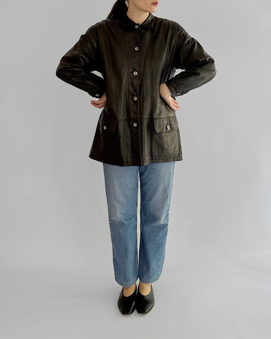90s Chocolate Brown Leather Jacket