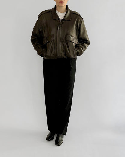 80s Sheepskin Leather Brown Bomber Jacket