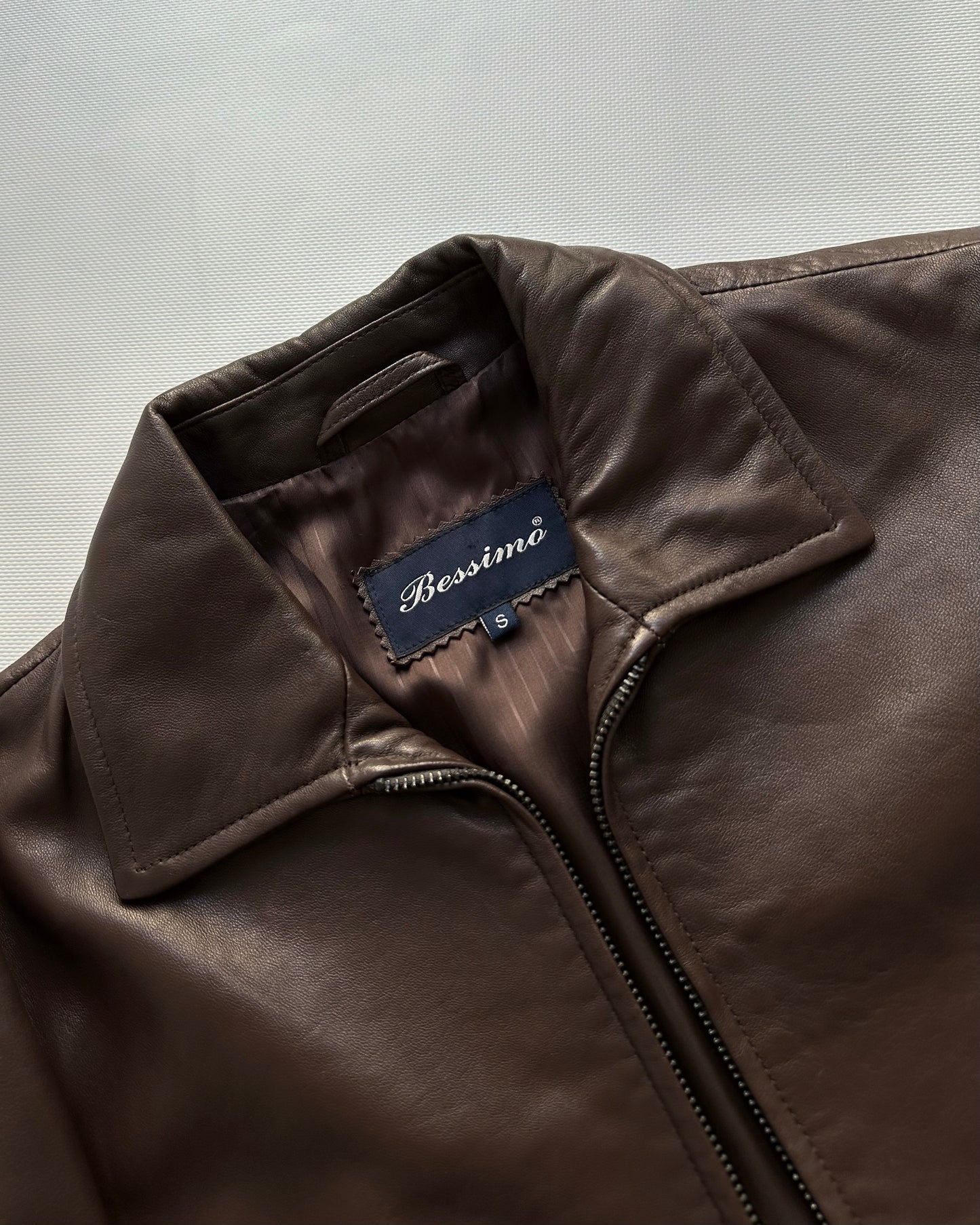 90s Chocolate Brown Leather Zip Jacket