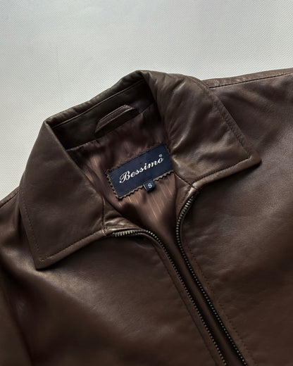 90s Chocolate Brown Leather Zip Jacket