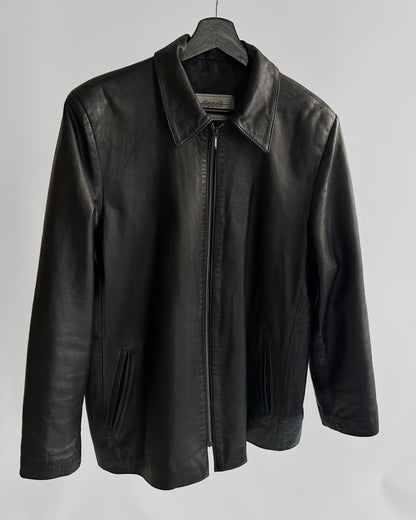 90s Black Zip-Up Leather Jacket