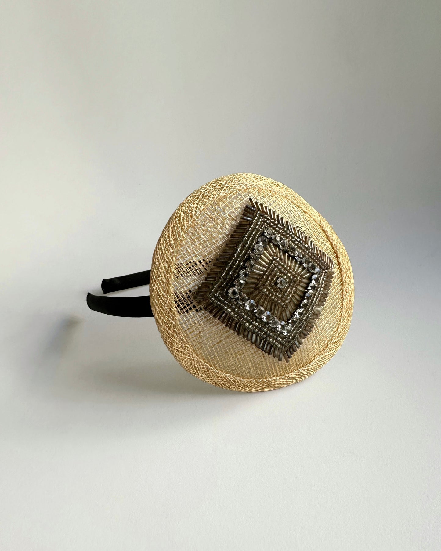 Vintage Cream Fascinator Headband With Beads and Rhinestones