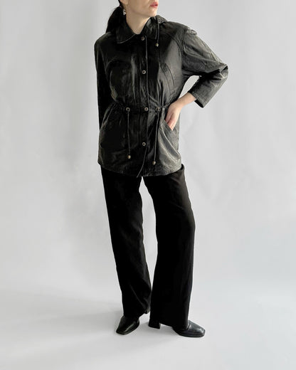 1990s Italian Black Leather Hooded Jacket