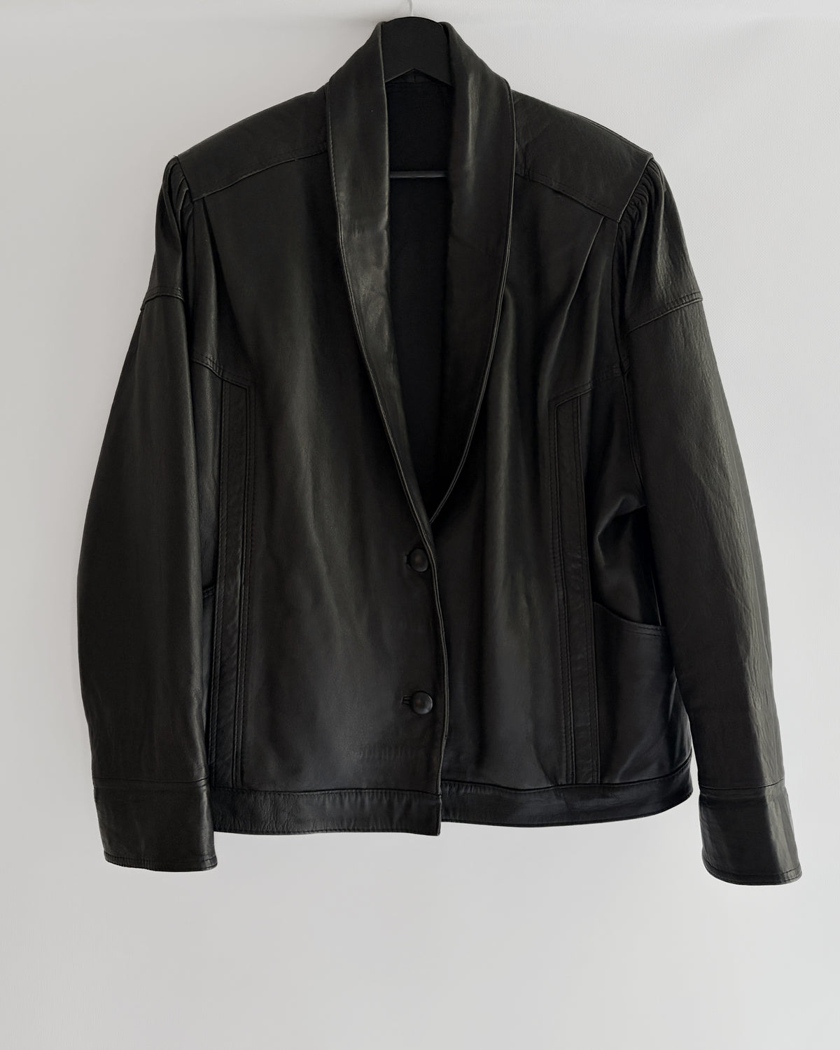 Vintage 1980s Black Leather Bomber Style Jacket