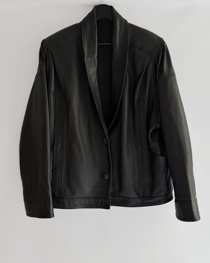 Vintage 1980s Black Leather Bomber Style Jacket