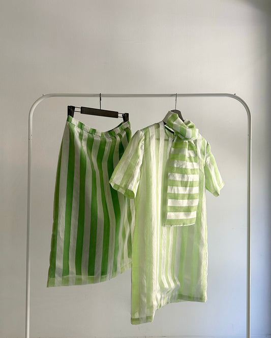 Vintage Handmade Organza Striped Sheer 3-Piece Set