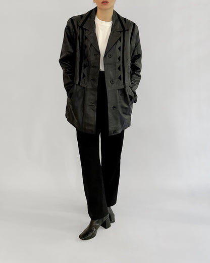 80s Black Leather Suede Geometric Jacket