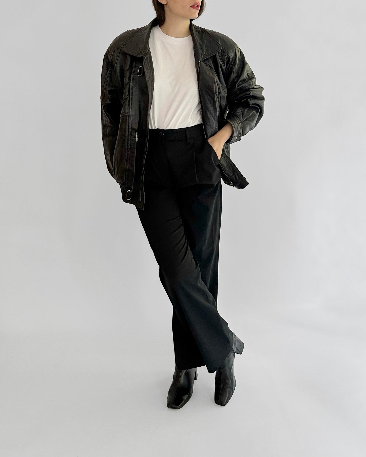 80s Black Leather Bomber Jacket