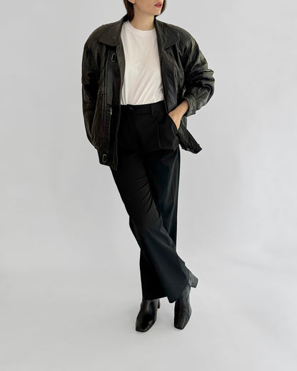 80s Black Leather Bomber Jacket