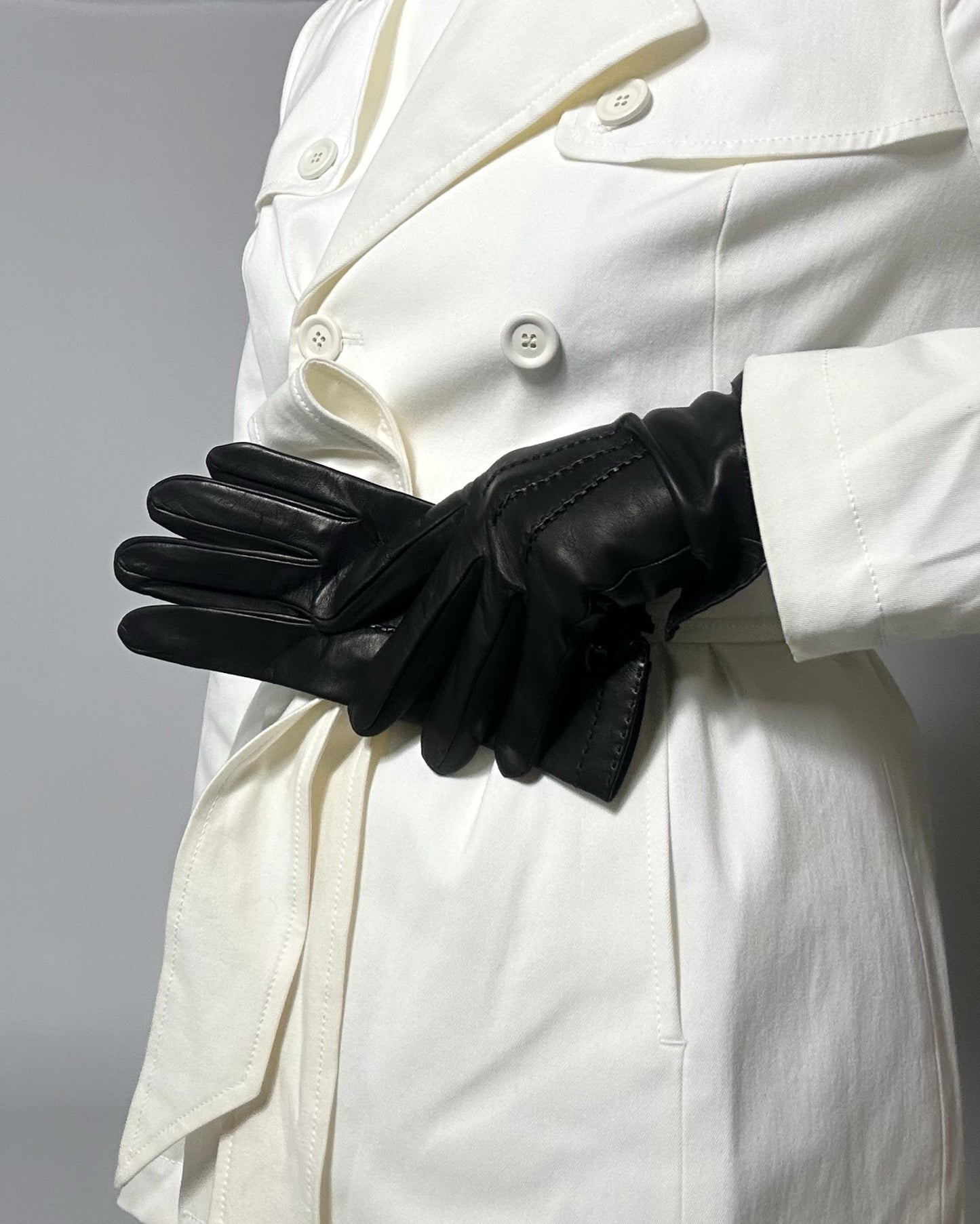 90s Black Leather Gloves - Size 8 1/2, NOS