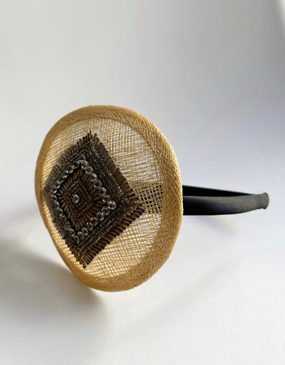 Vintage Cream Fascinator Headband With Beads and Rhinestones