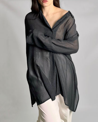 90s Dark Grey Sheer Maxi Shirt