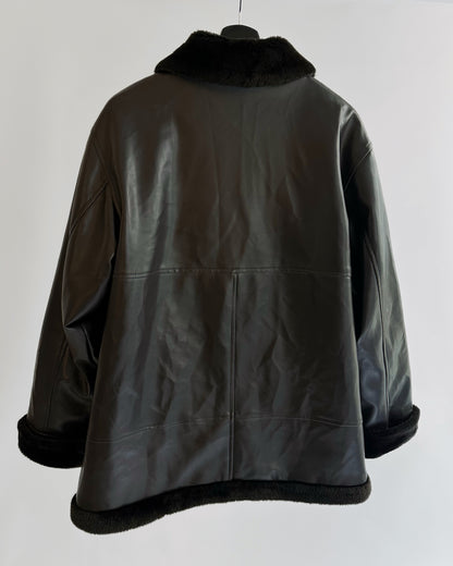 2000s Faux Leather Jacket with Faux Fur Collar