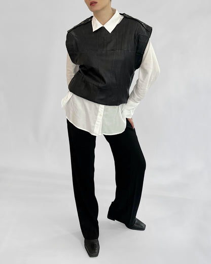 80s Black Patchwork Leather Waistcoat