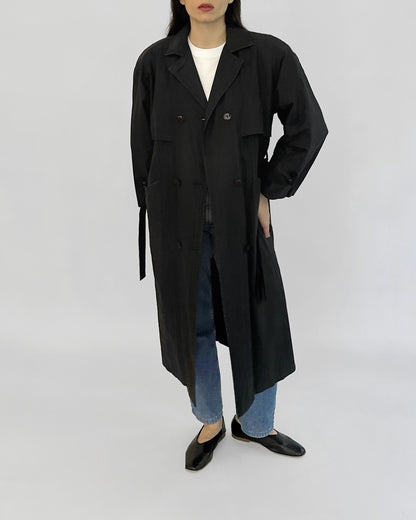 90s Black Belted Trench Coat