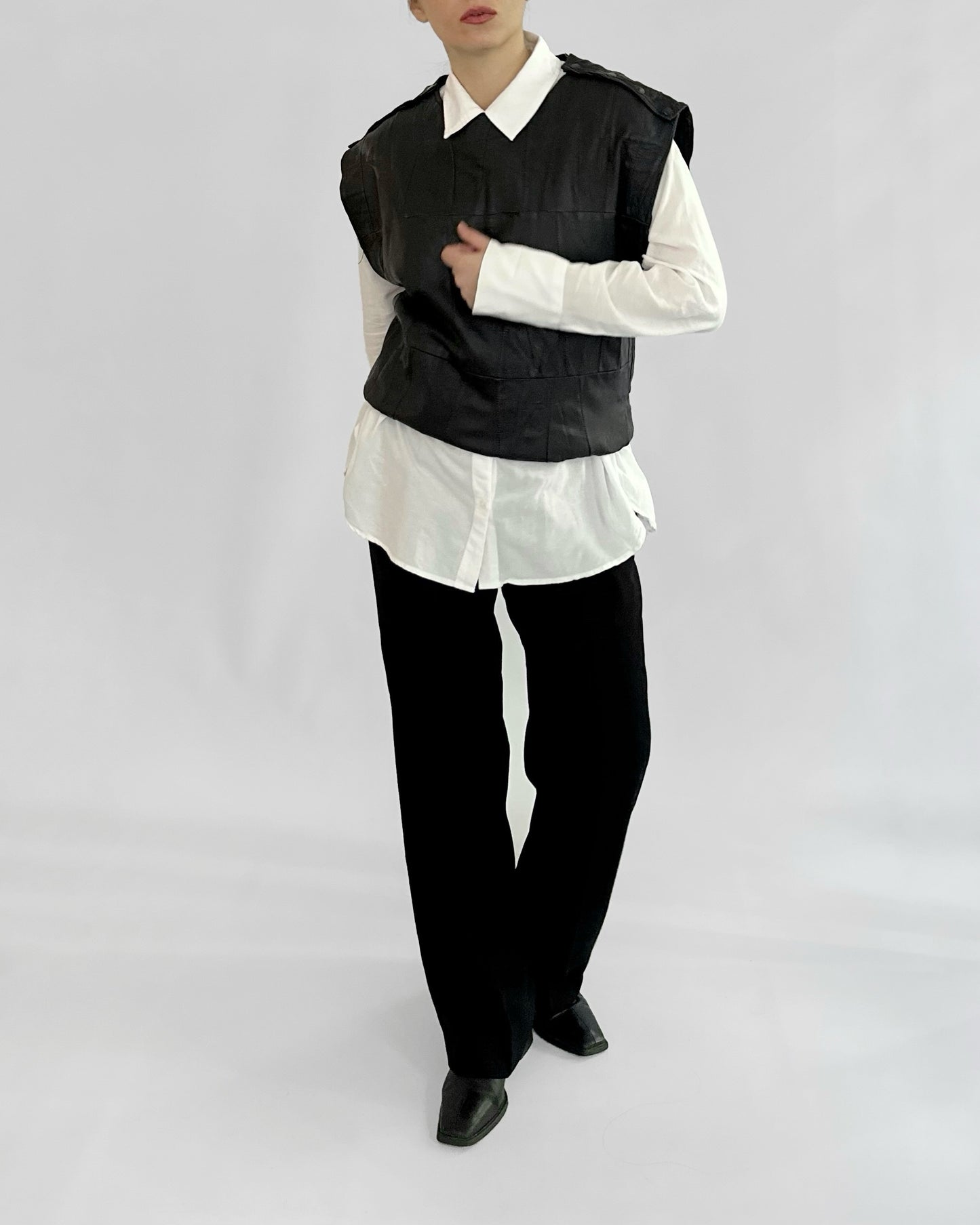 80s Black Patchwork Leather Waistcoat