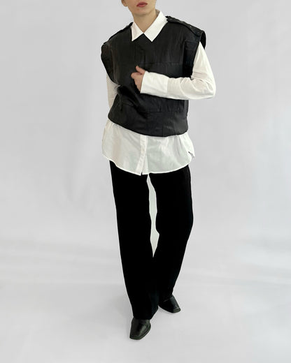 80s Black Patchwork Leather Waistcoat