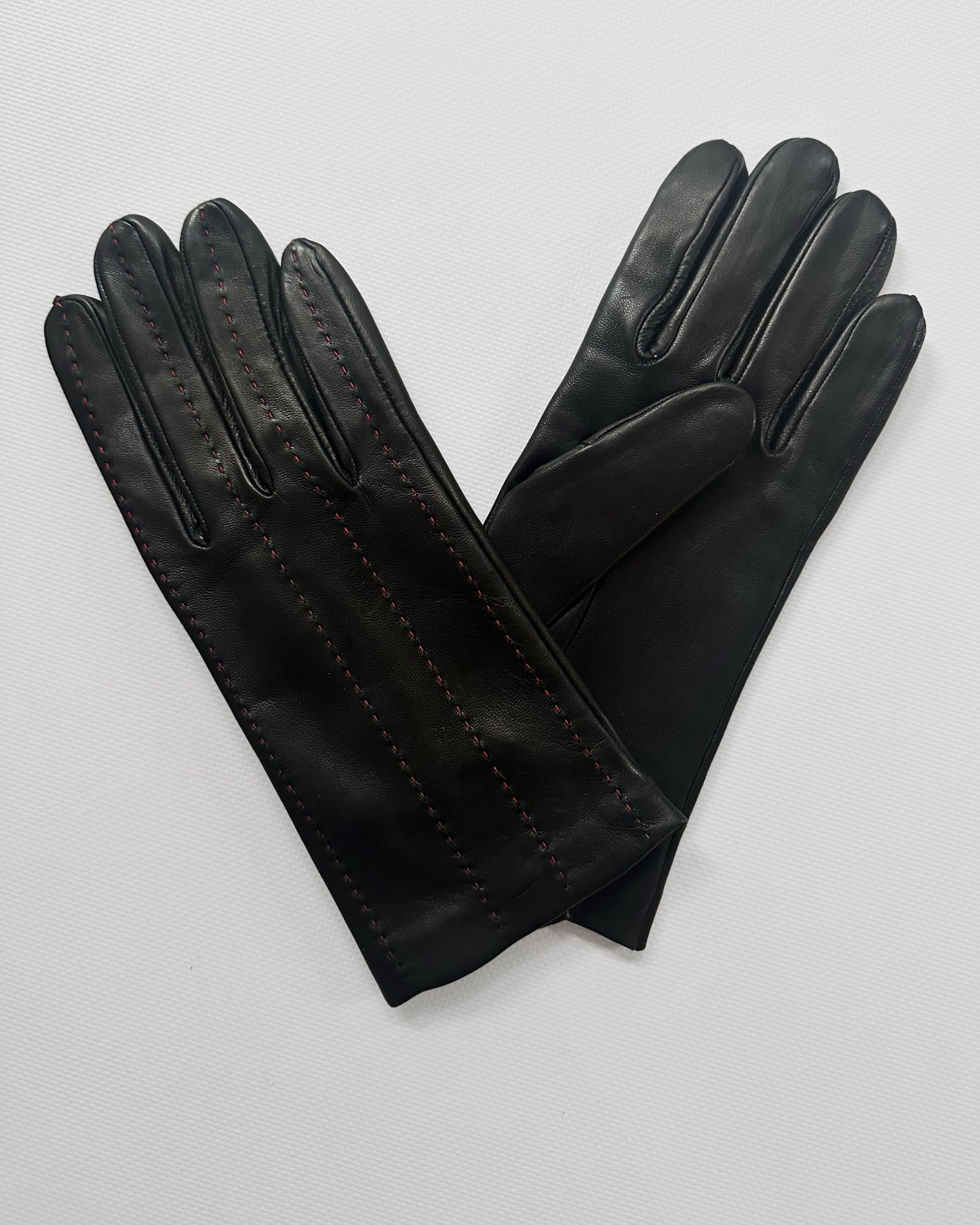 90s Black Red Leather Gloves - Size 7 1/2, NOS