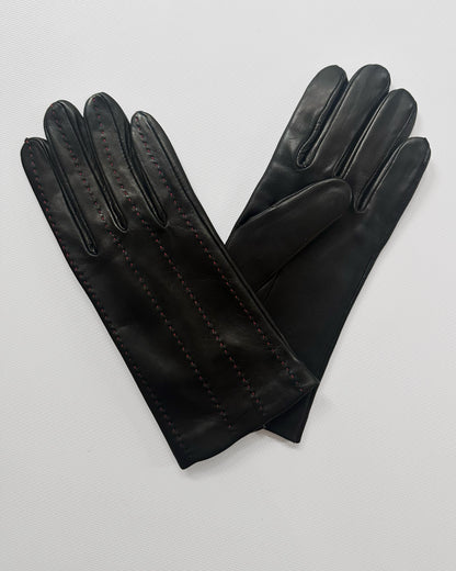 90s Black Red Leather Gloves - Size 7 1/2, NOS