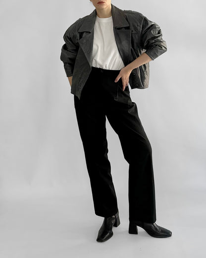 80s Grey Patchwork Leather Bomber Jacket