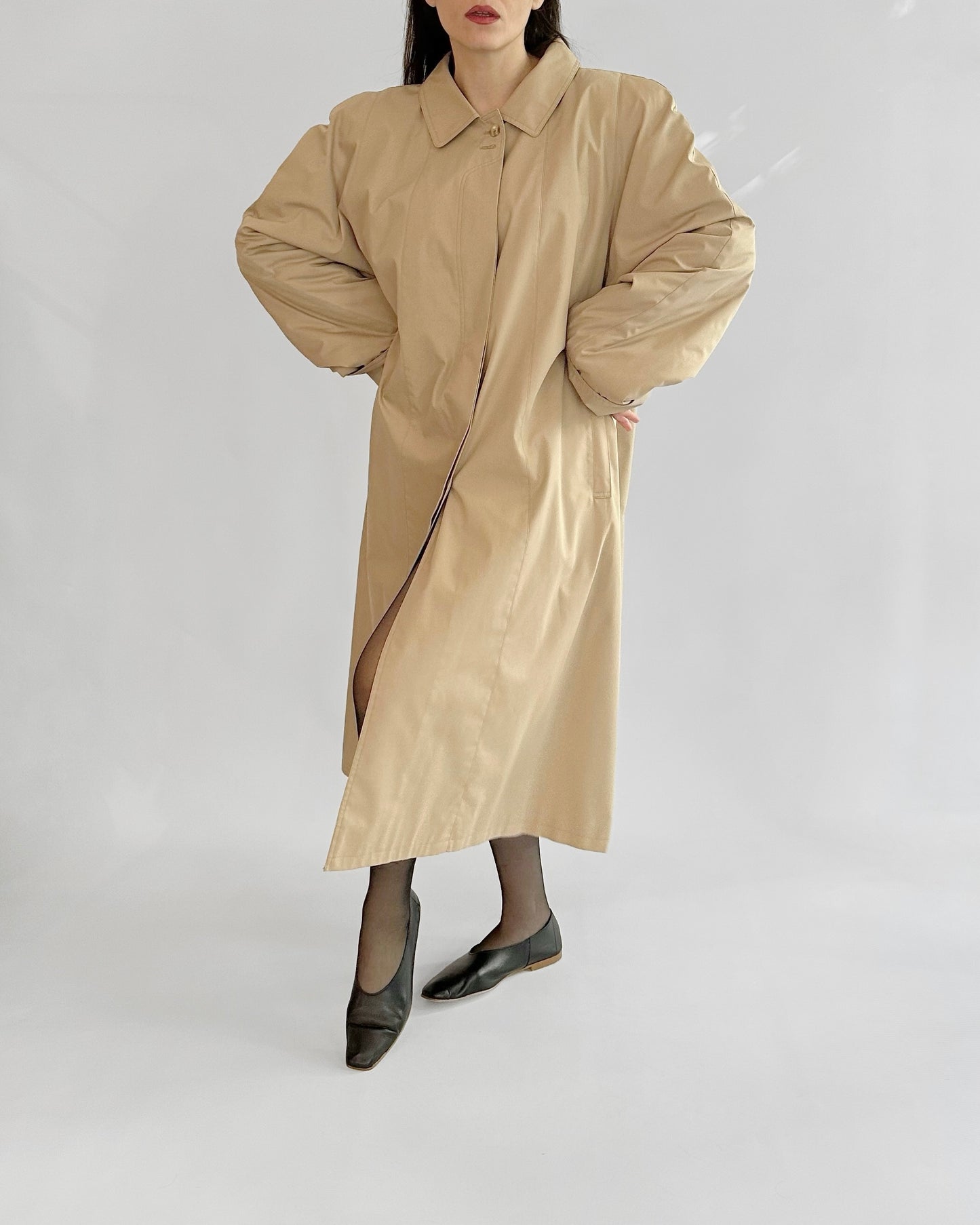 90s Italian Oversized Beige Trench Coat, NOS