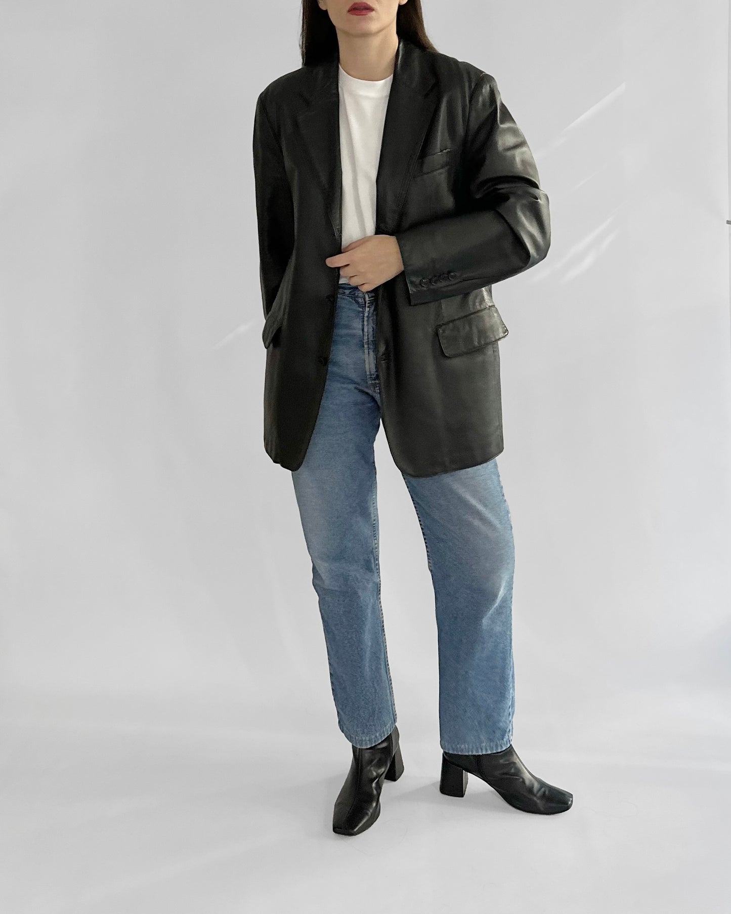 90s Black Leather Blazer