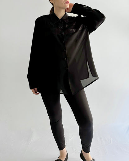 90s Black Sheer Satin Maxi Blouse