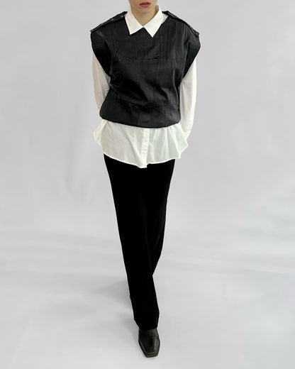 80s Black Patchwork Leather Waistcoat