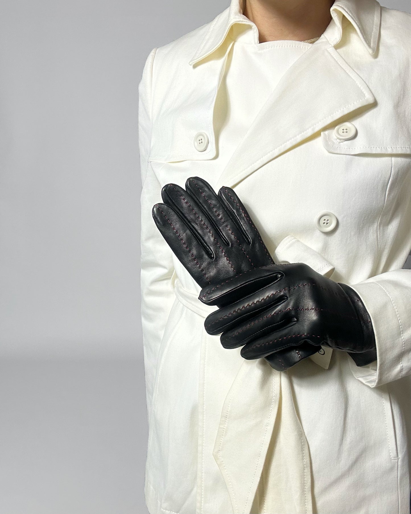 90s Black Red Leather Gloves - Size 7 1/2, NOS