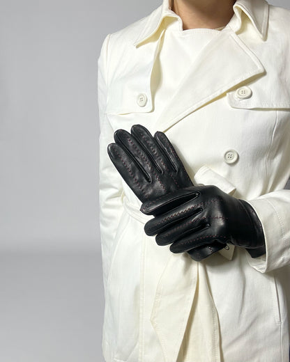 90s Black Red Leather Gloves - Size 7 1/2, NOS