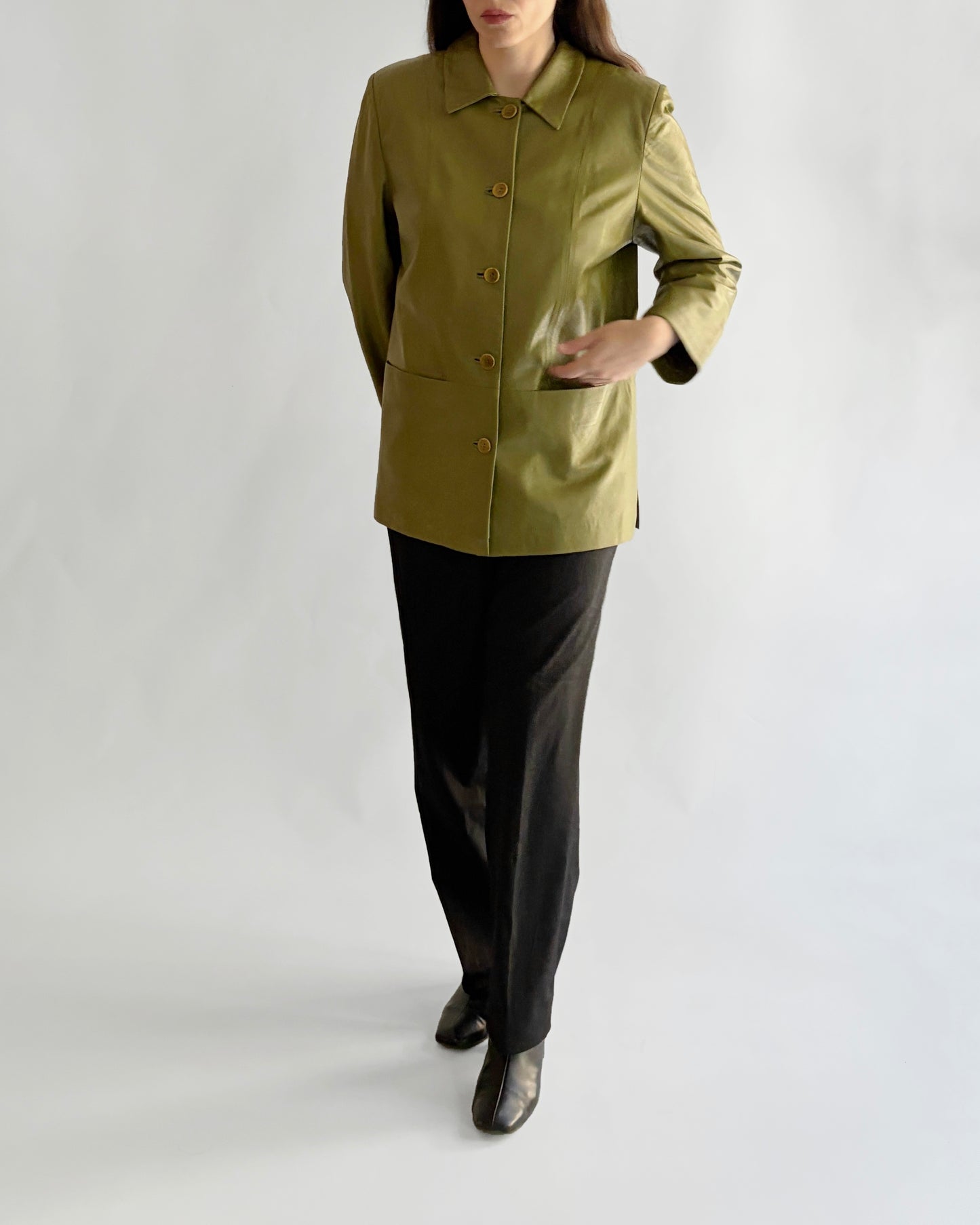 Vintage 1990s Olive Green Nappa Leather Jacket
