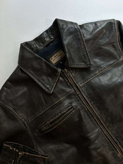 2000s Jack & Jones Black Distressed Leather Jacket