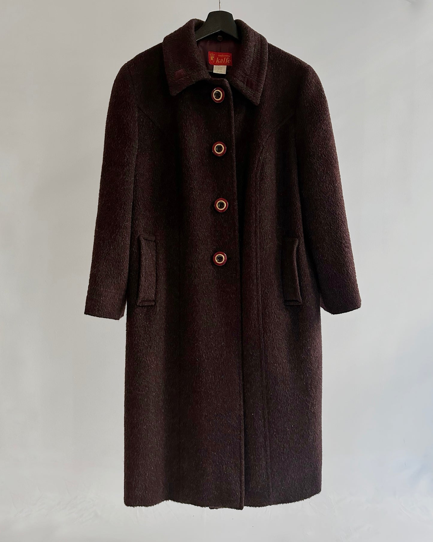 80s Burgundy Llama Mohair Wool Coat
