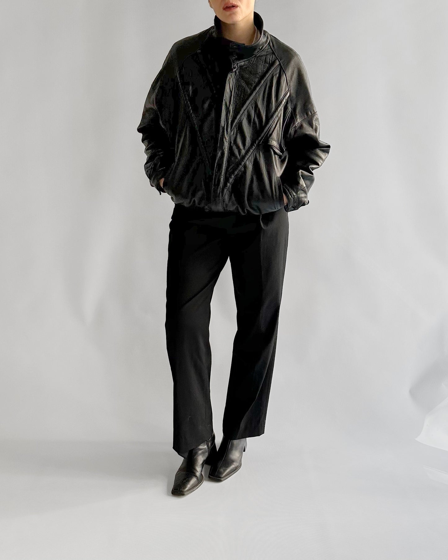 80s Black Leather Bomber Jacket