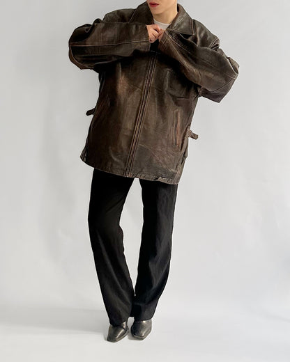 90s Oakwood Distressed Brown Leather Jacket