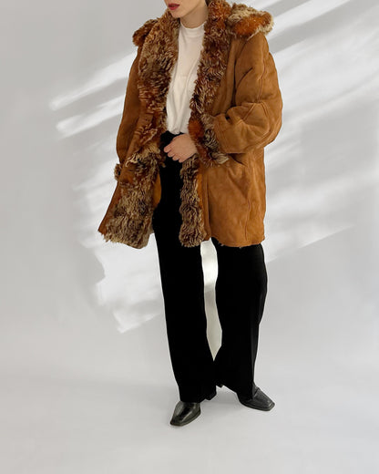 70s Shearling Coat with Detachable Hood