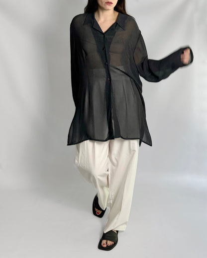 90s Dark Grey Sheer Maxi Shirt