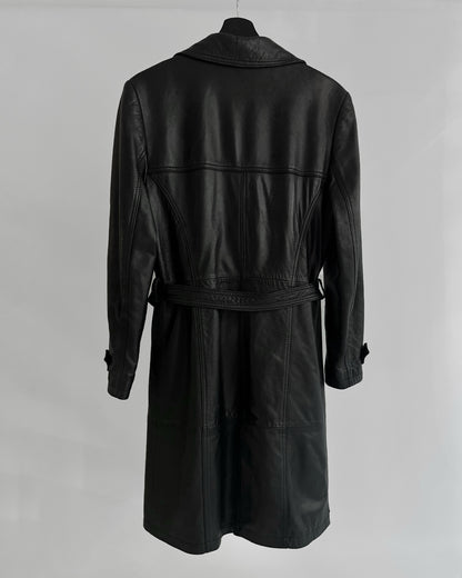 90s Black Nappa Leather Trench Coat