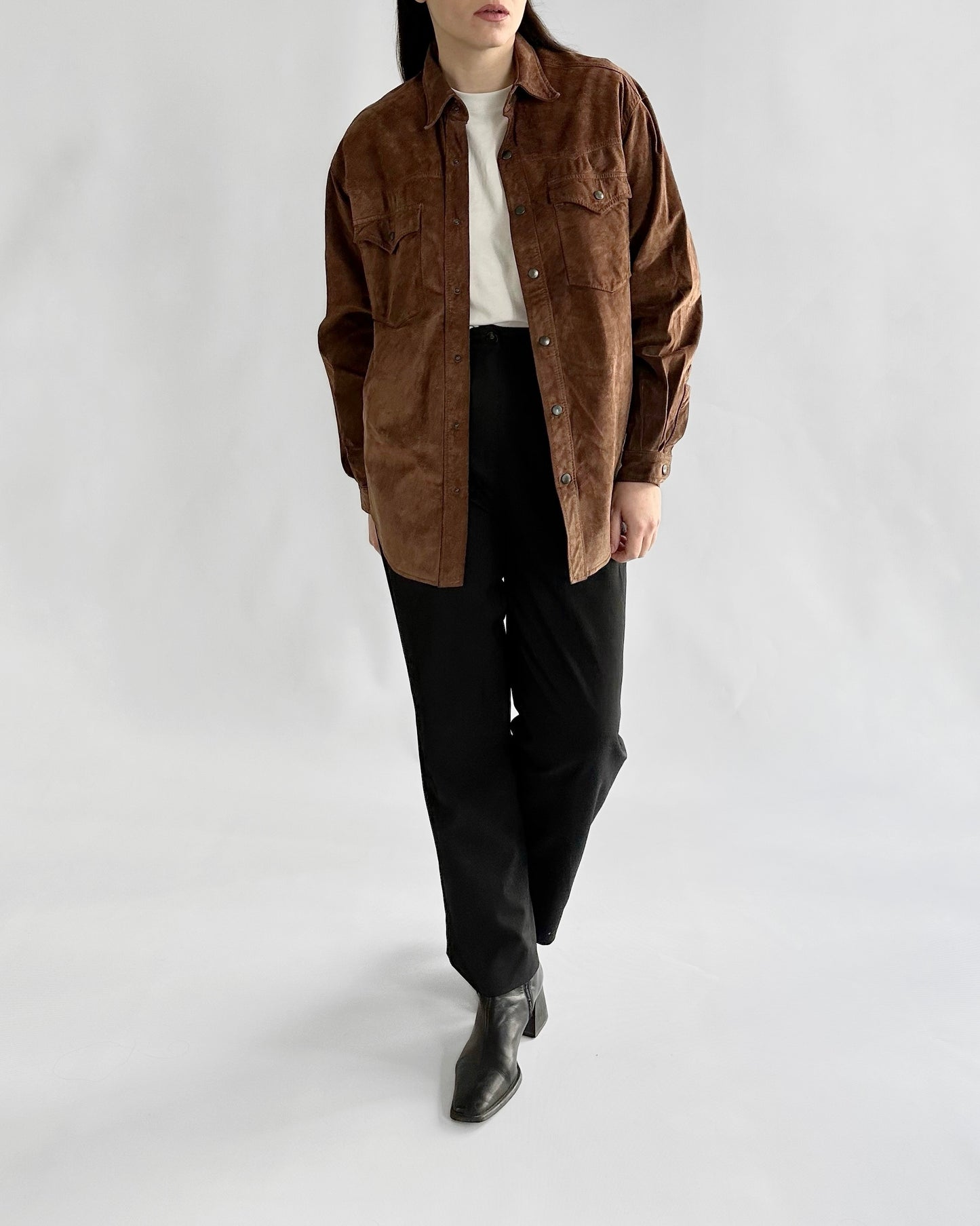 70s Brown Suede Western Shirt Jacket