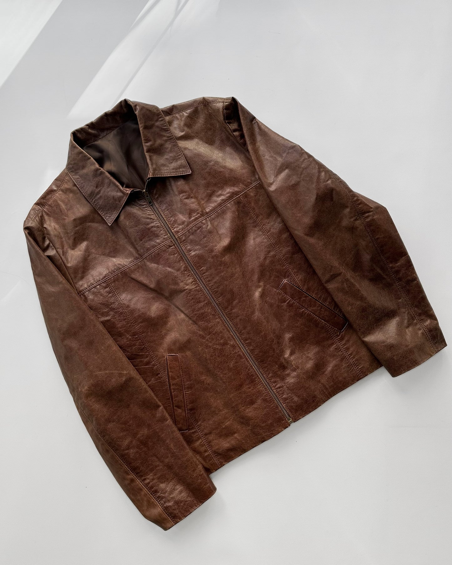 90s Brown Zip-Up Leather Jacket