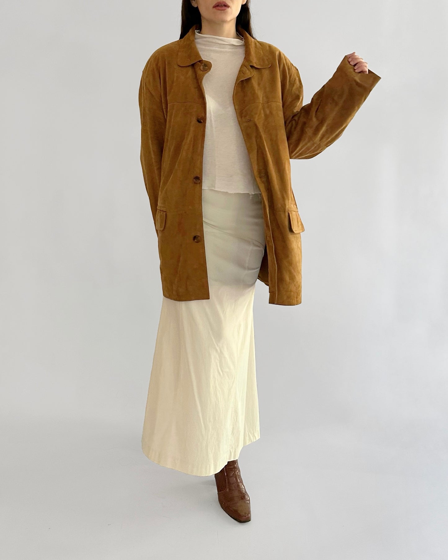 80s Goatskin Caramel Brown Suede Jacket