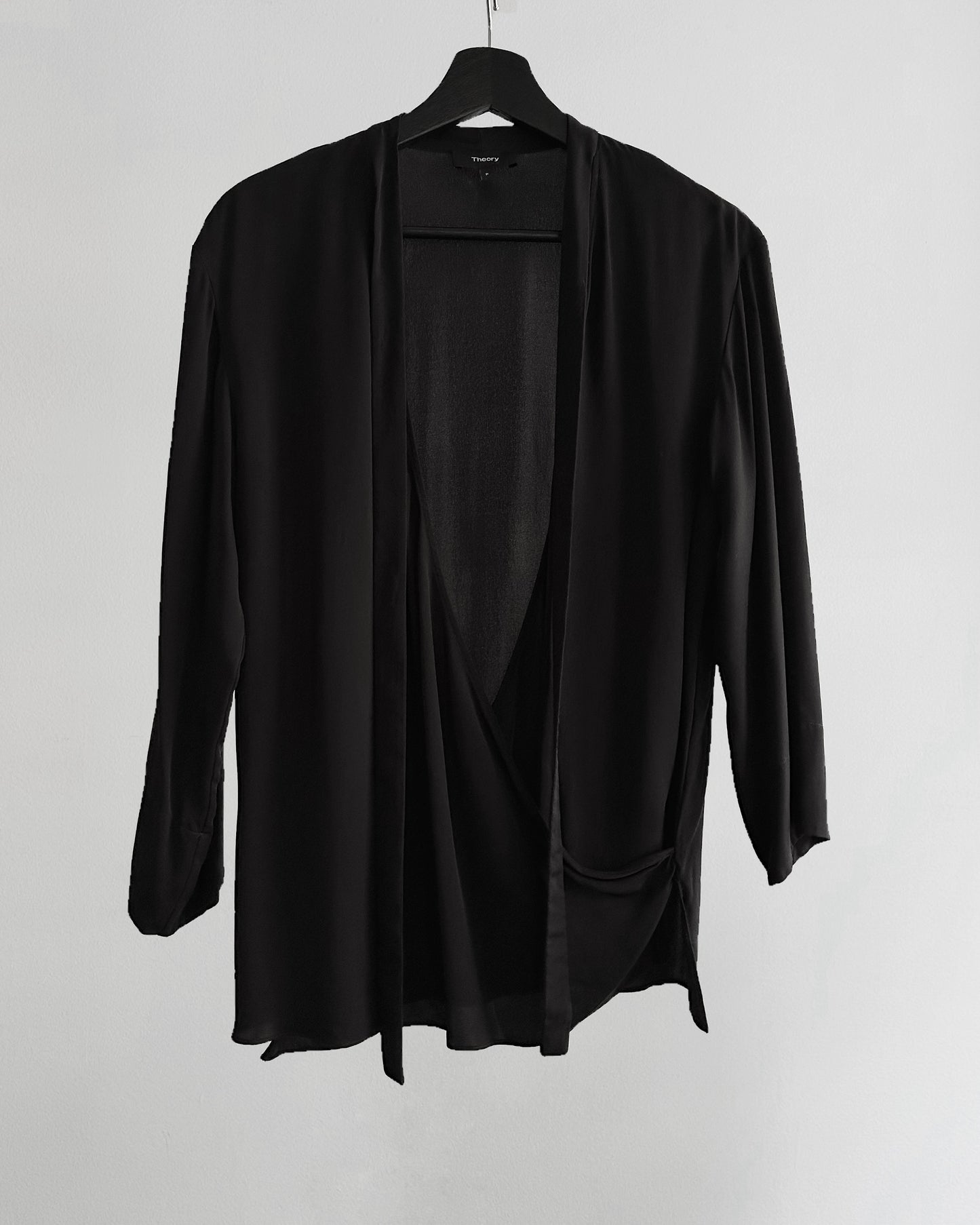 Theory Black Pure Silk Wrap Blouse