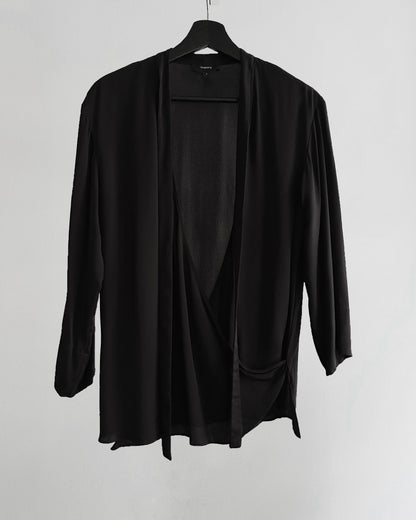Theory Black Pure Silk Wrap Blouse