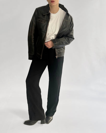 2000s Jack & Jones Black Distressed Leather Jacket