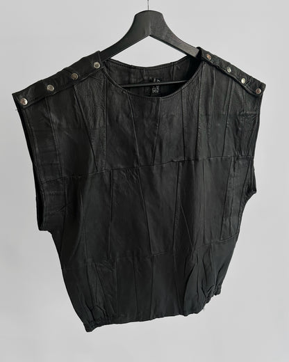 80s Black Patchwork Leather Waistcoat